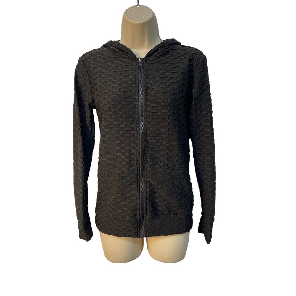 S. Christina Black Hooded Full Zip Textured Athletic‎ Jacket Size S/M